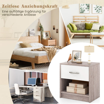 Table de chevet avec tiroir Petite table d'appoint avec compartiment ouvert 38,5 x 28 x 40,5 cm gris clair + blanc