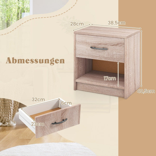 Table de chevet avec tiroir Petite table d'appoint avec compartiment ouvert 38,5 x 28 x 40,5 cm naturel