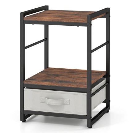 Table de chevet avec tiroir en tissu et compartiment de rangement ouvert, table d'appoint, table de nuit