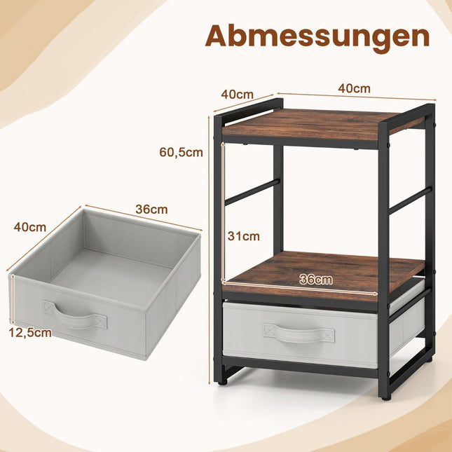 Table de chevet avec tiroir en tissu et compartiment de rangement ouvert, table d'appoint, table de nuit