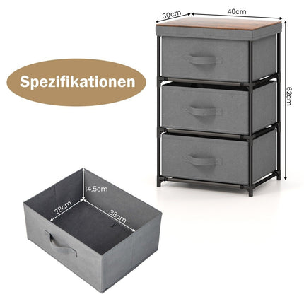 Table de chevet avec tiroirs en tissu Table d'appoint avec structure en métal Gris 40 x 30 x 62 cm