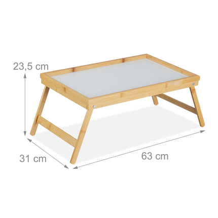 Plateau de lit en blanc et bambou