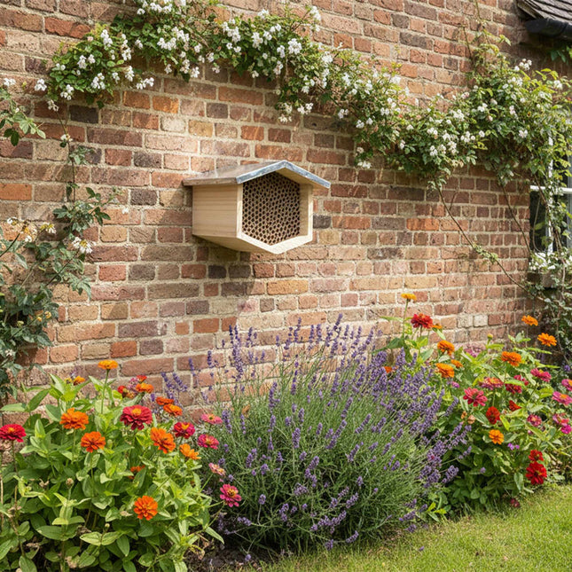 Hôtel à abeilles avec toit métallique pour abeilles sauvages