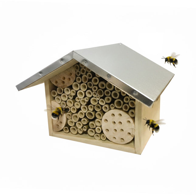 Hôtel à abeilles avec toit métallique pour abeilles sauvages