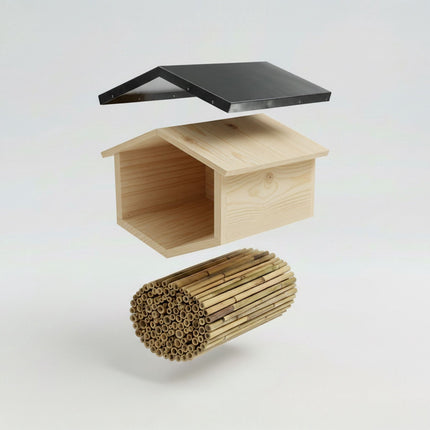 Hôtel à abeilles avec toit métallique pour abeilles sauvages
