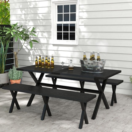 Black beer tent set - table, 2 benches, wooden look, 180x80x73 cm