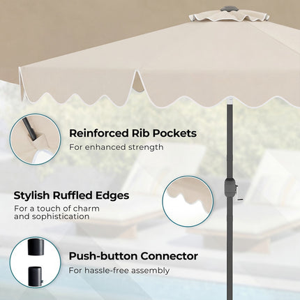 Parasol beige à volants de 270 cm avec manivelle et inclinaison