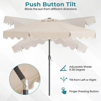 Parasol beige à volants de 270 cm avec manivelle et inclinaison