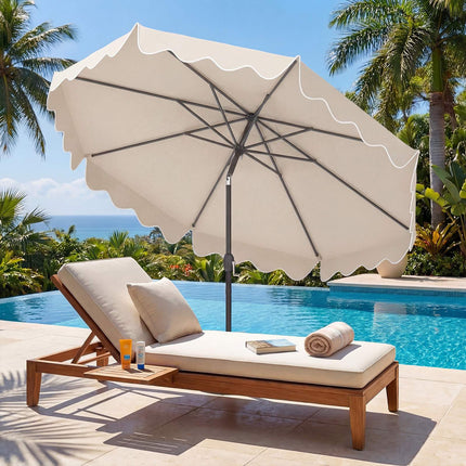 Parasol beige à volants de 270 cm avec manivelle et inclinaison