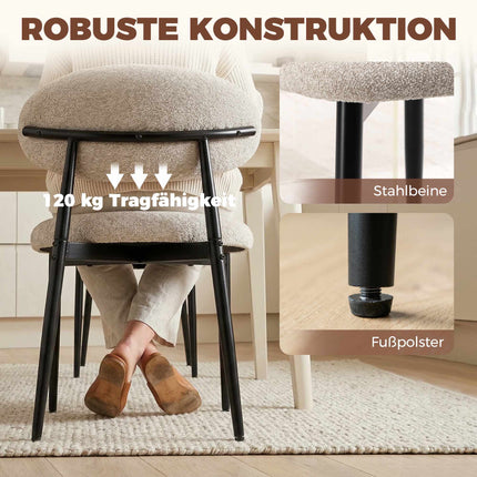 Ensemble de 2 chaises de salle à manger beiges avec assises rembourrées et pieds en acier