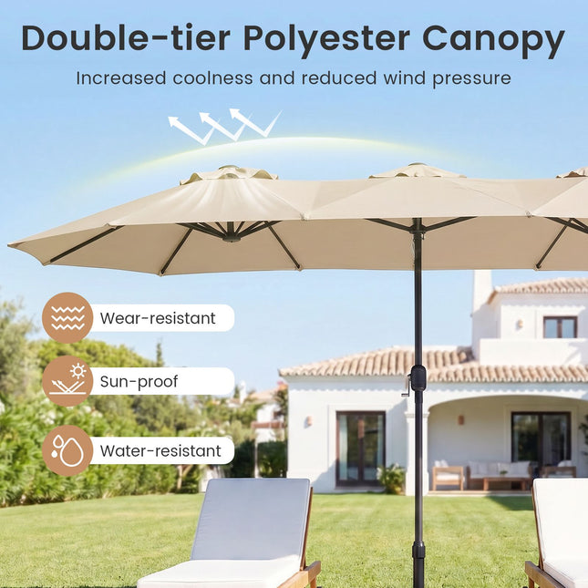 Parasol double beige 400x215 cm, déperlant