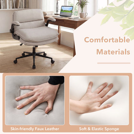 Chaise de bureau en similicuir beige avec accoudoirs relevables
