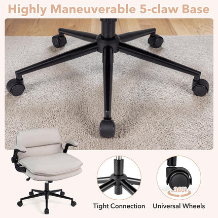 Chaise de bureau en similicuir beige avec accoudoirs relevables