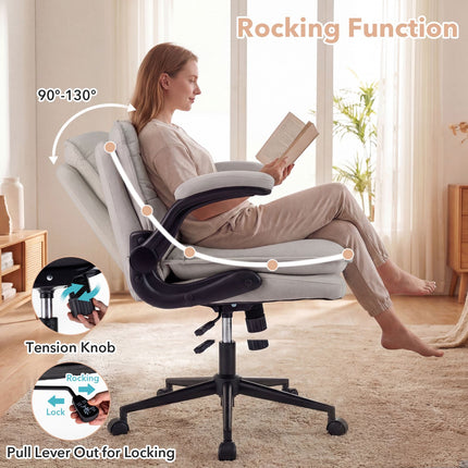Chaise de bureau en similicuir beige avec accoudoirs relevables