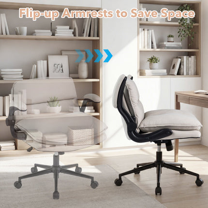 Chaise de bureau en similicuir beige avec accoudoirs relevables