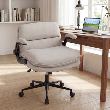 Chaise de bureau en similicuir beige avec accoudoirs relevables