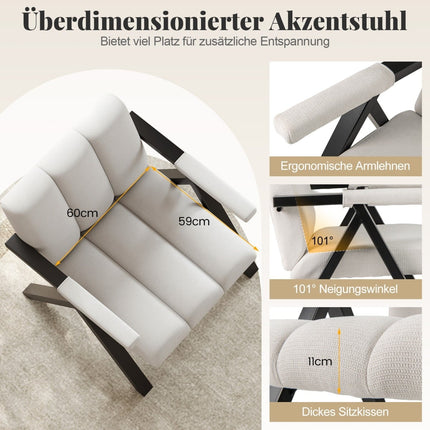Beiger Loungesessel mit Armlehnen & Metallgestell