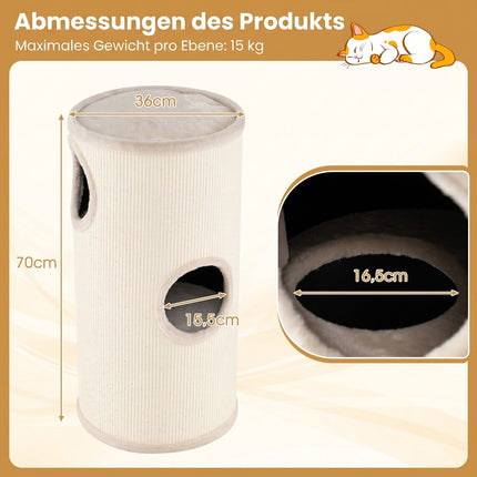 Beiges, mehrstöckiges Katzenhaus mit Sisal-Kratzmatte