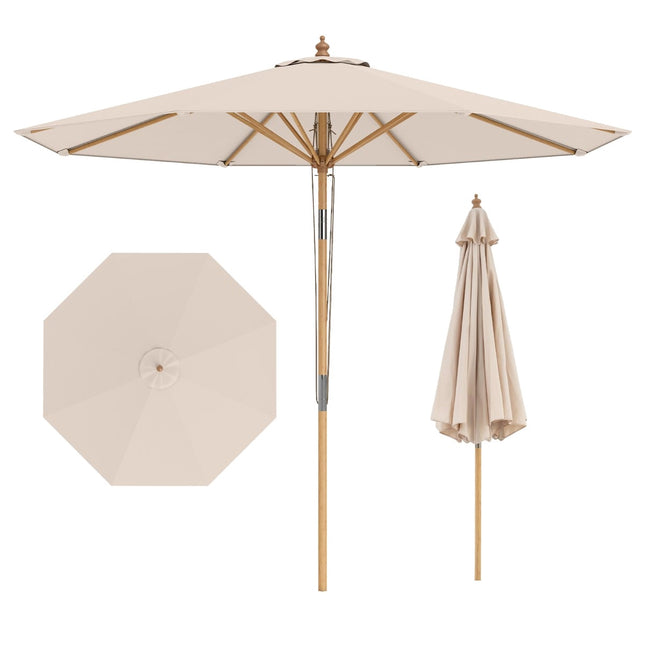 Parasol de terrasse beige, 270 cm, structure en bambou, inclinaison réglable