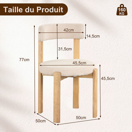 Beige Plüsch-Esszimmerstühle, 2er-Set – Beine aus Massivholz, Tragkraft 160 kg