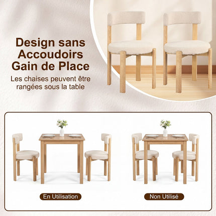 Beige Plüsch-Esszimmerstühle, 2er-Set – Beine aus Massivholz, Tragkraft 160 kg