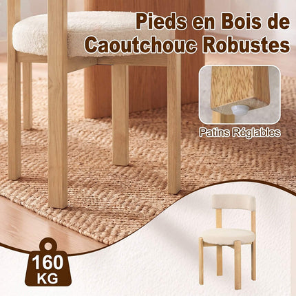 Beige Plüsch-Esszimmerstühle, 2er-Set – Beine aus Massivholz, Tragkraft 160 kg