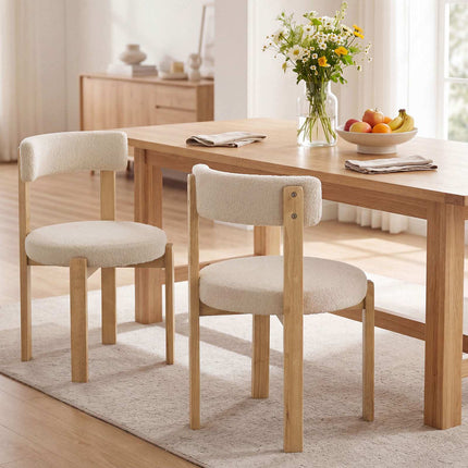 Beige Plüsch-Esszimmerstühle, 2er-Set – Beine aus Massivholz, Tragkraft 160 kg
