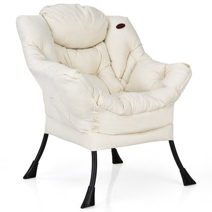 Fauteuil inclinable beige avec accoudoirs et poche latérale, capacité de 114 kg