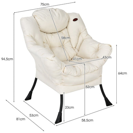 Fauteuil inclinable beige avec accoudoirs et poche latérale, capacité de 114 kg