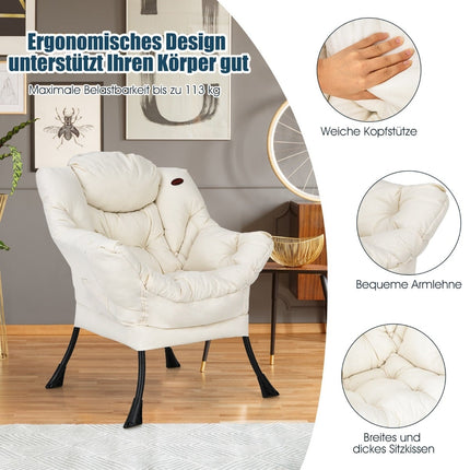 Fauteuil inclinable beige avec accoudoirs et poche latérale, capacité de 114 kg