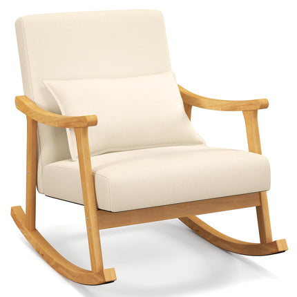 Fauteuil à bascule beige avec dossier haut et coussin d'assise rembourré