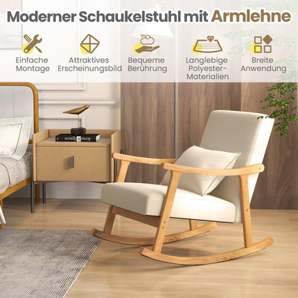 Fauteuil à bascule beige avec dossier haut et coussin d'assise rembourré
