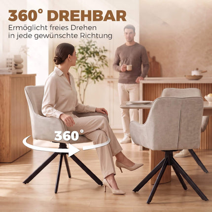 Ensemble de 2 chaises de salle à manger pivotantes beiges avec accoudoirs