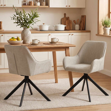 Ensemble de 2 chaises de salle à manger pivotantes beiges avec accoudoirs