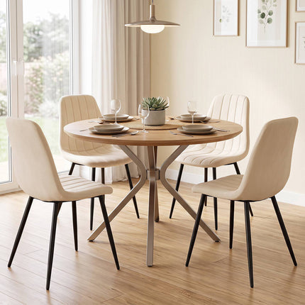 Chaises de salle à manger rembourrées beiges, ensemble de 4 avec pieds en métal