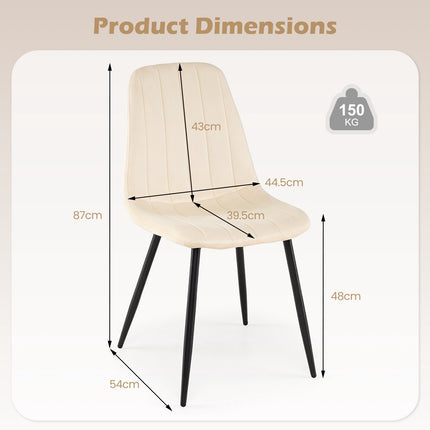 Chaises de salle à manger rembourrées beiges, ensemble de 4 avec pieds en métal