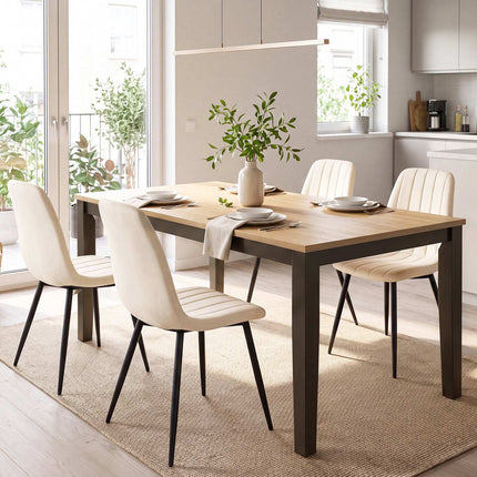 Chaises de salle à manger rembourrées beiges, ensemble de 4 avec pieds en métal