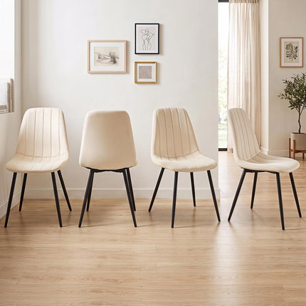 Chaises de salle à manger rembourrées beiges, ensemble de 4 avec pieds en métal