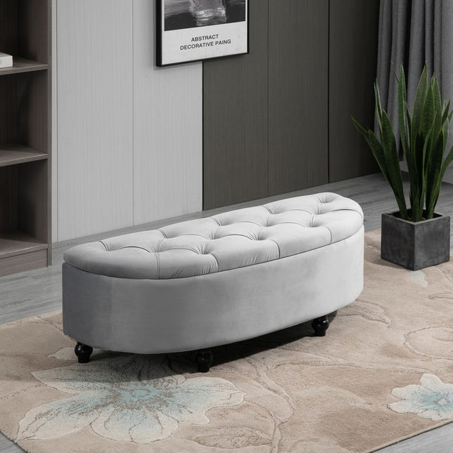 Banc De Rangement Tabouret Boite De Rangement Repose-pieds Velours Touch Caoutchouc Bois Gris Chambre