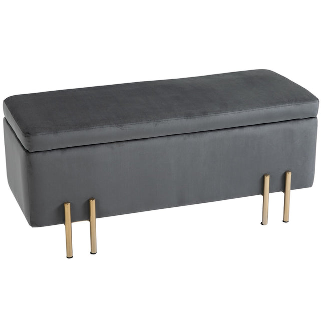 Gepolsterte Aufbewahrungsbank, dunkelgrauer Stoff, 100x40x42 cm