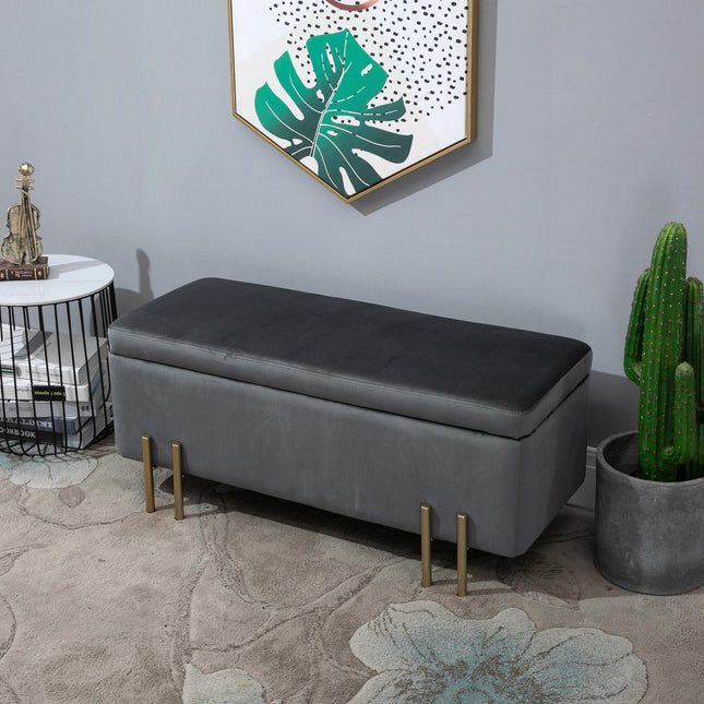 Gepolsterte Aufbewahrungsbank, dunkelgrauer Stoff, 100x40x42 cm