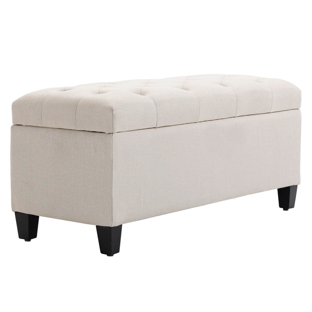 Sitzbank mit Stauraum, cremefarben, leinenähnliches Polyester, 100 cm