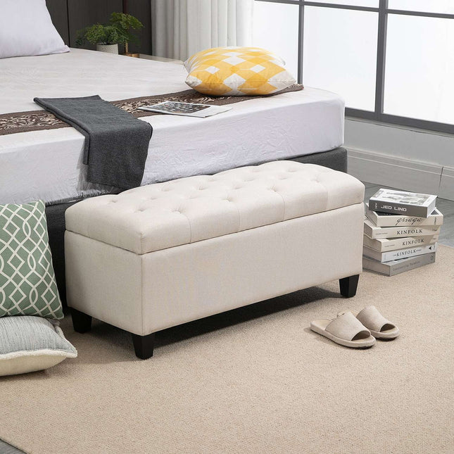 Sitzbank mit Stauraum, cremefarben, leinenähnliches Polyester, 100 cm