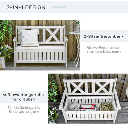 Garten-Sitzbank mit Stauraum, 2-Sitzer mit Kissen, weiß 115 cm