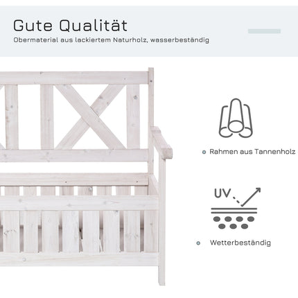 Garten-Sitzbank mit Stauraum, 2-Sitzer mit Kissen, weiß 115 cm