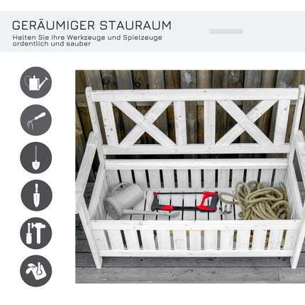 Garten-Sitzbank mit Stauraum, 2-Sitzer mit Kissen, weiß 115 cm