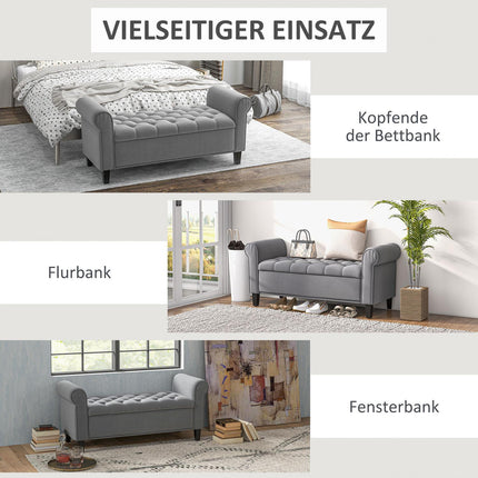 Graue gepolsterte Bank mit Stauraum, Samtoptik, 120 kg Tragkraft