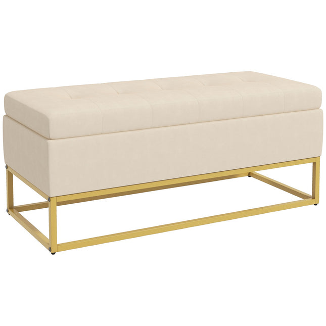 Beige gepolsterte Aufbewahrungsbank mit Stahlbeinen, 110cm