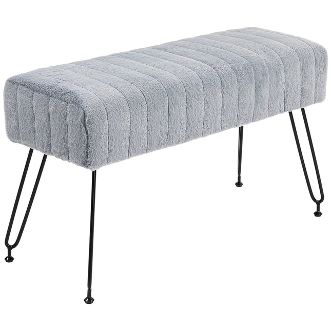 Sitzbank mit Kunstfellbezug in Grau und Metallbeinen – 82 x 30 x 47 cm