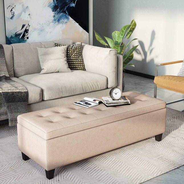 Gepolsterte Aufbewahrungsbank – Leinen-Optik, Beige